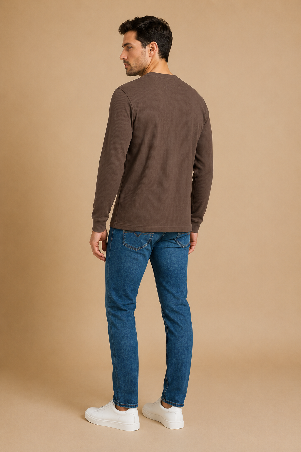 Men’s Espresso Brushed Seersucker Fleece Full Sleeve Winter Sweatshirt
