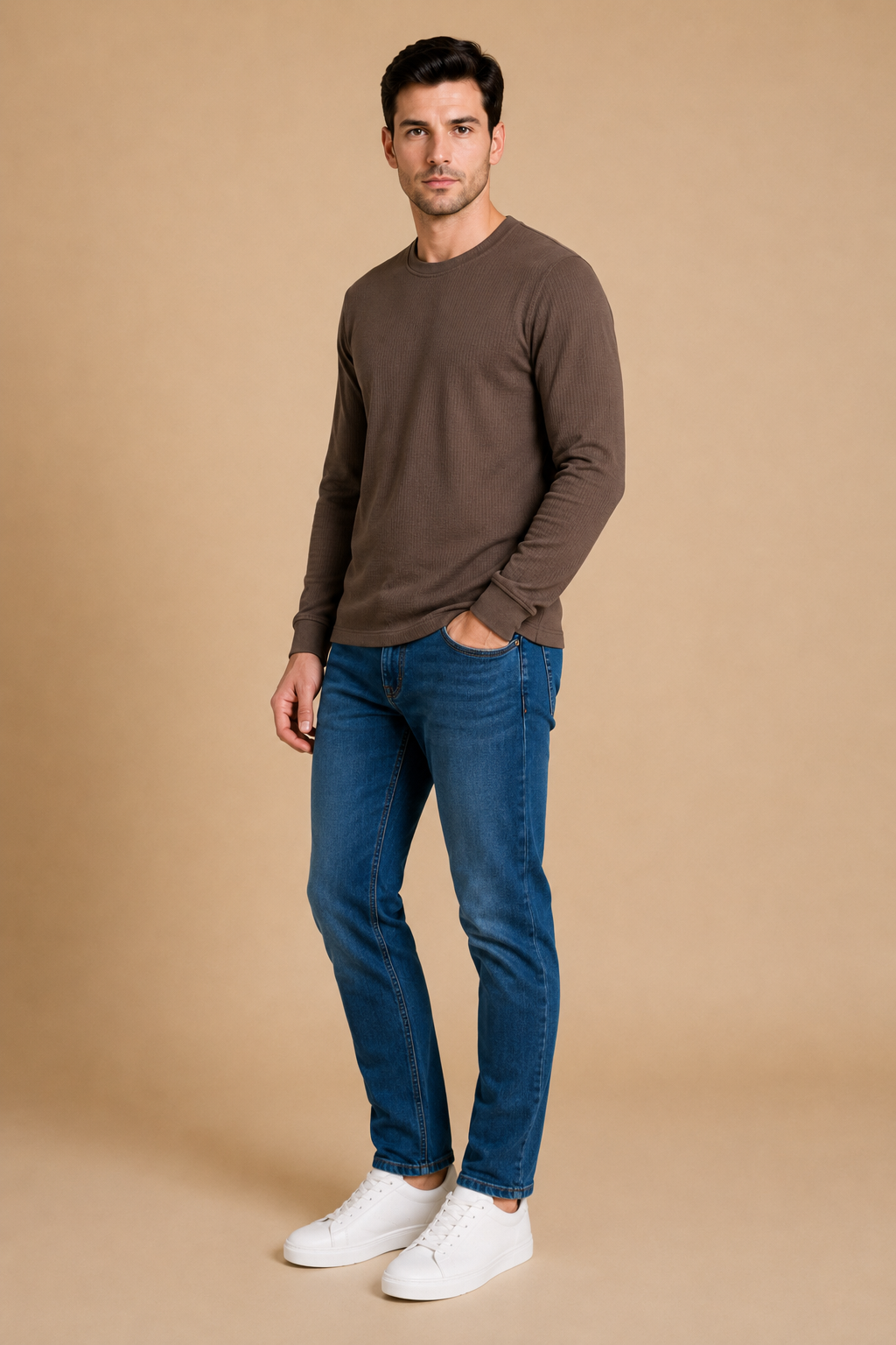 Men’s Espresso Brushed Seersucker Fleece Full Sleeve Winter Sweatshirt