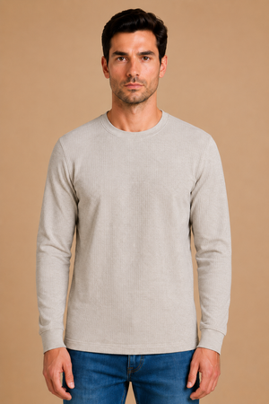 Men’s Linen Melange Brushed Seersucker Fleece Full Sleeve Winter Sweatshirt