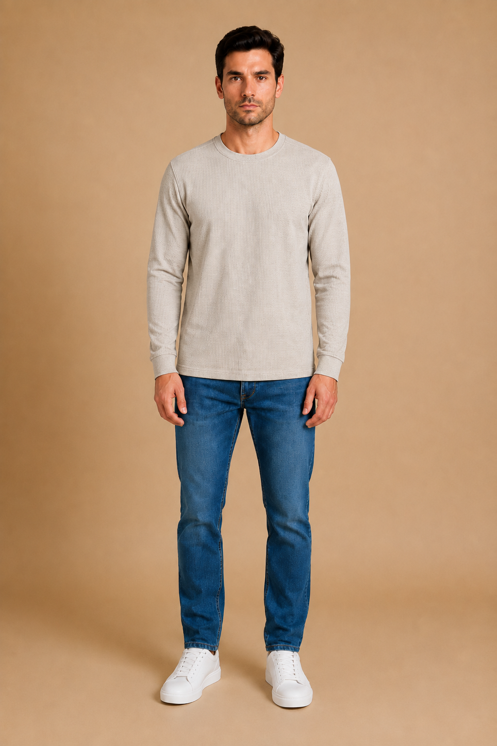 Men’s Linen Melange Brushed Seersucker Fleece Full Sleeve Winter Sweatshirt