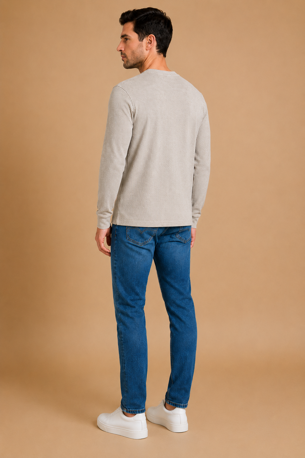 Men’s Linen Melange Brushed Seersucker Fleece Full Sleeve Winter Sweatshirt