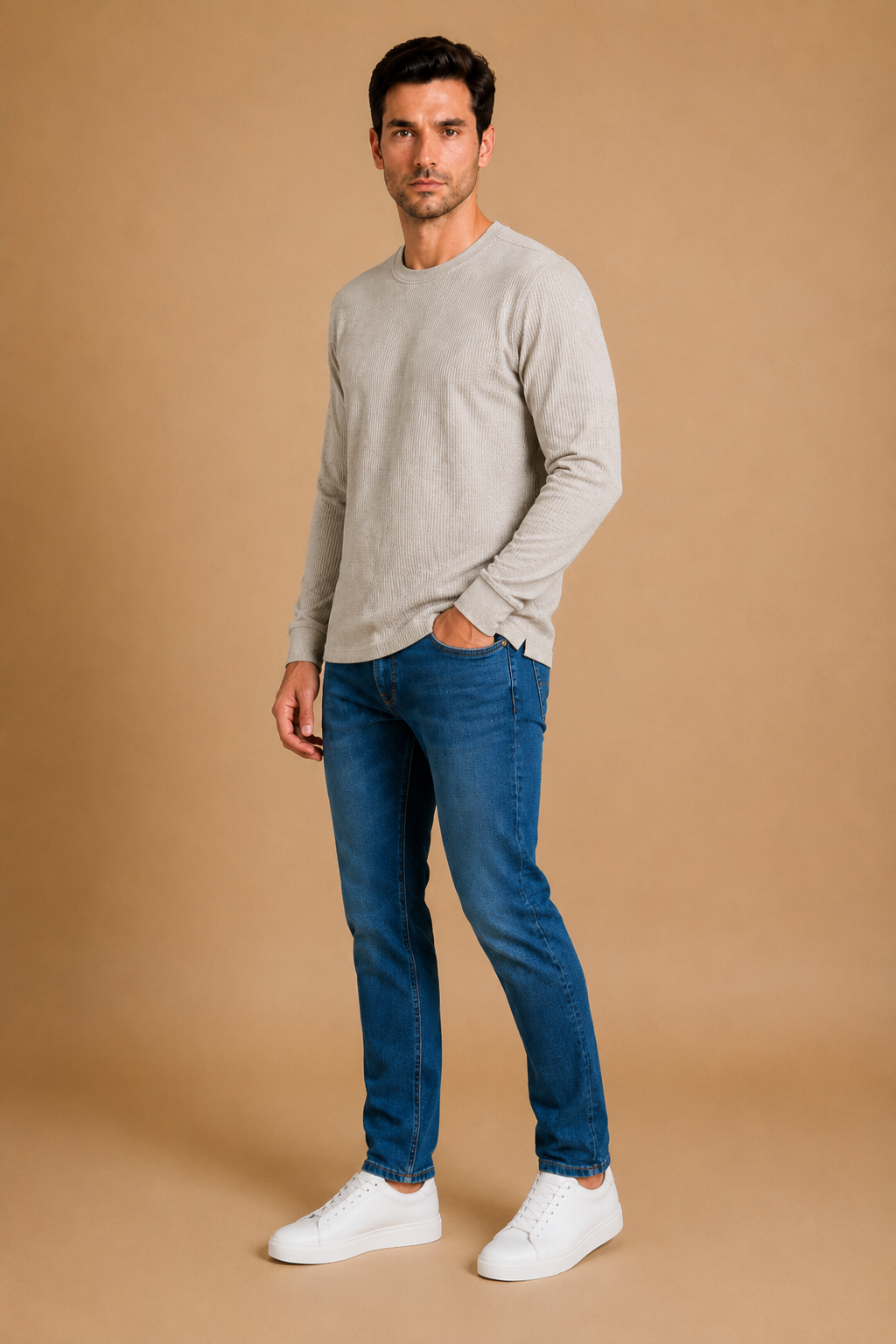 Men’s Linen Melange Brushed Seersucker Fleece Full Sleeve Winter Sweatshirt