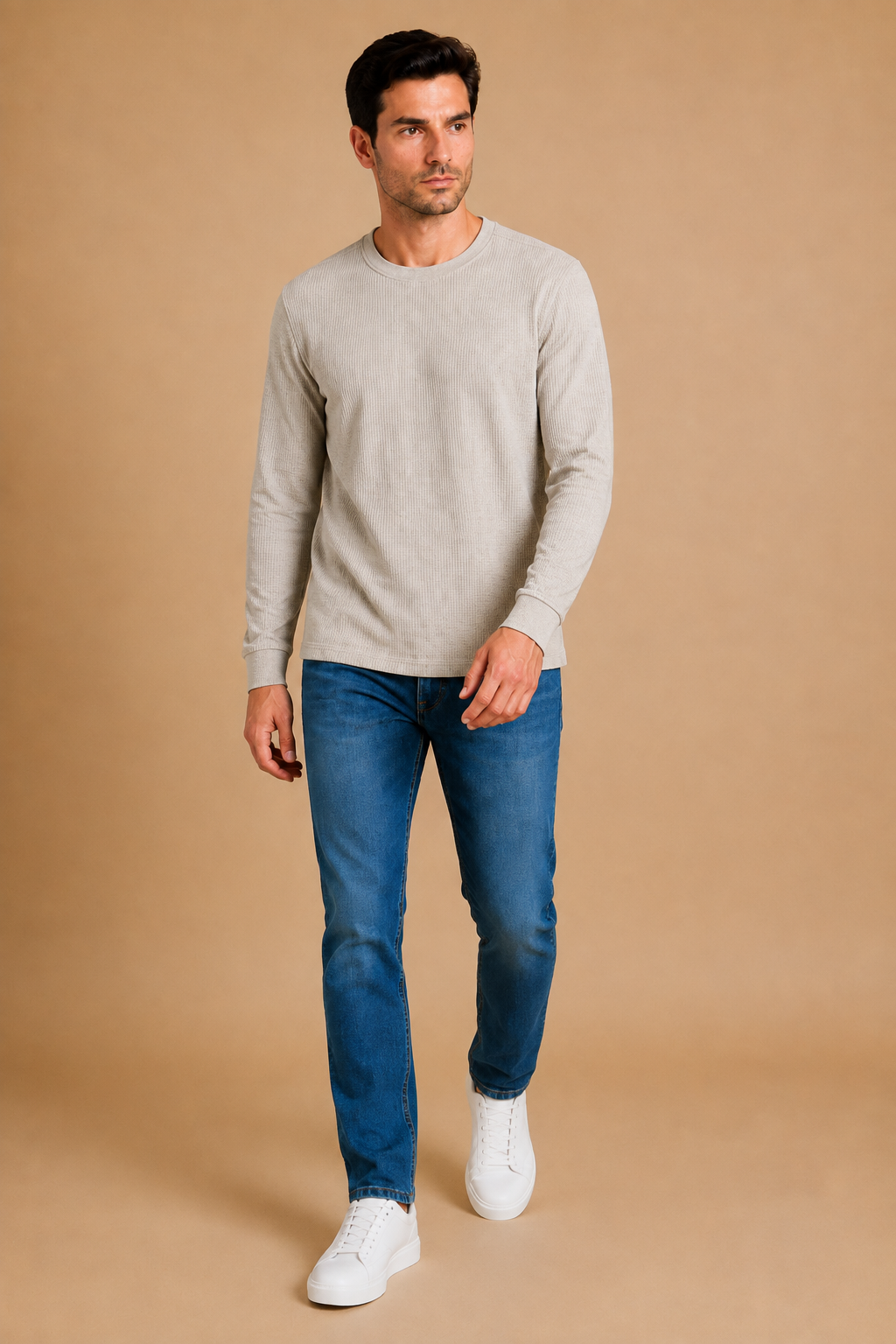 Men’s Linen Melange Brushed Seersucker Fleece Full Sleeve Winter Sweatshirt