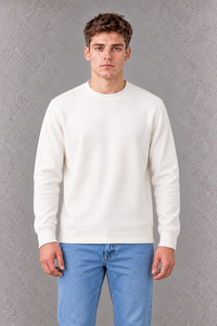 Men’s Off White Brushed Seersucker Fleece Full Sleeve Winter Sweatshirt