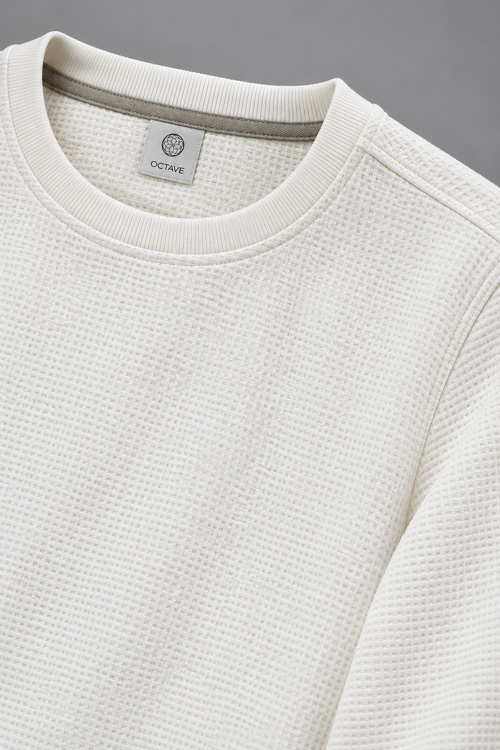 Men’s Off White Brushed Seersucker Fleece Full Sleeve Winter Sweatshirt