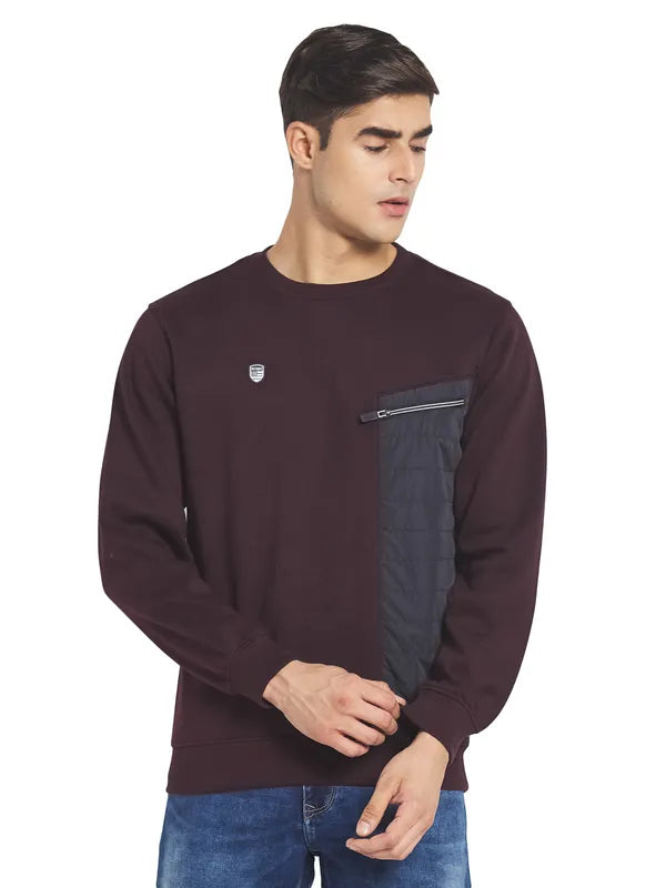 Octave Men Maroon Solid Fleece Sweatshirt