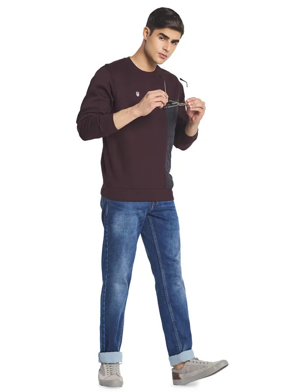 Octave Men Maroon Solid Fleece Sweatshirt