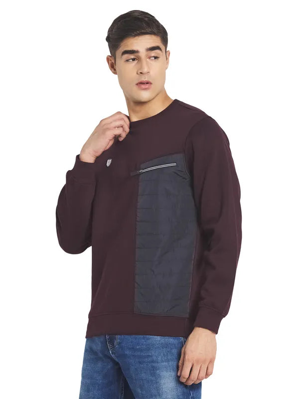 Octave Men Maroon Solid Fleece Sweatshirt