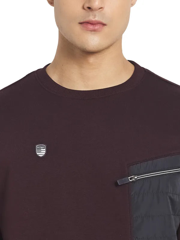 Octave Men Maroon Solid Fleece Sweatshirt