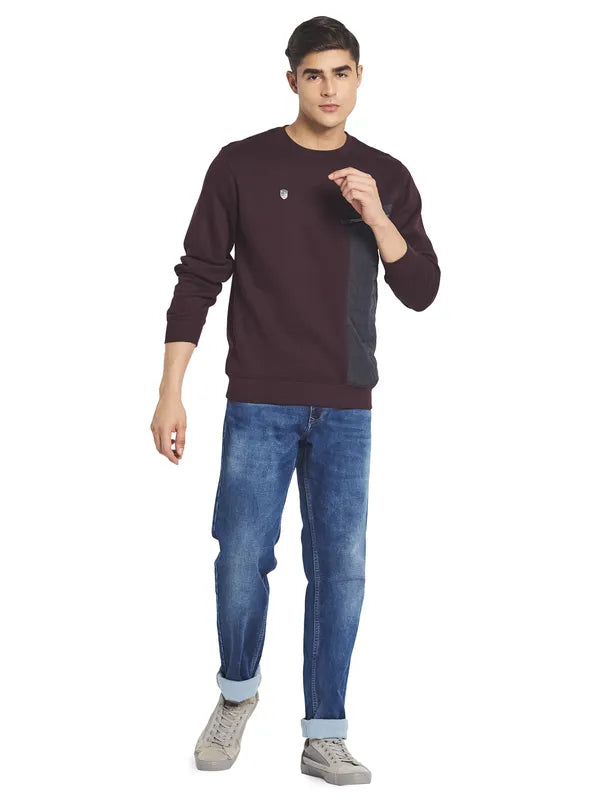 Octave Men Maroon Solid Fleece Sweatshirt