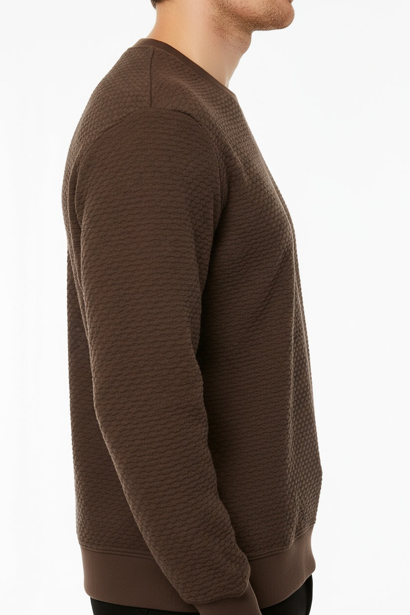 Octave Men Coffee Solid Round Neck Sweatshirt