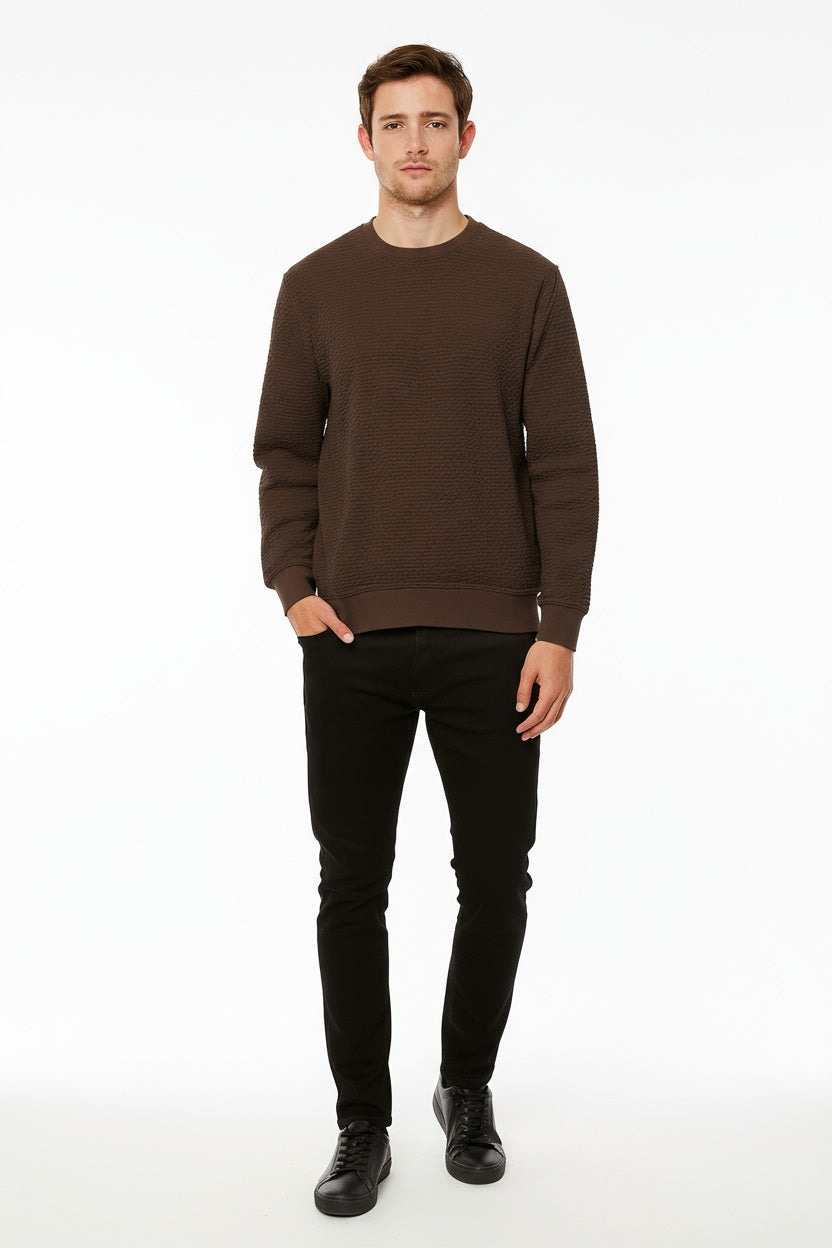 Octave Men Coffee Solid Round Neck Sweatshirt
