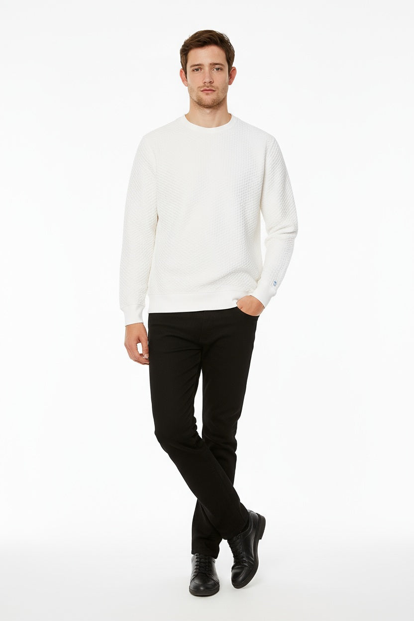Octave Men Off White Solid Round Neck Sweatshirt