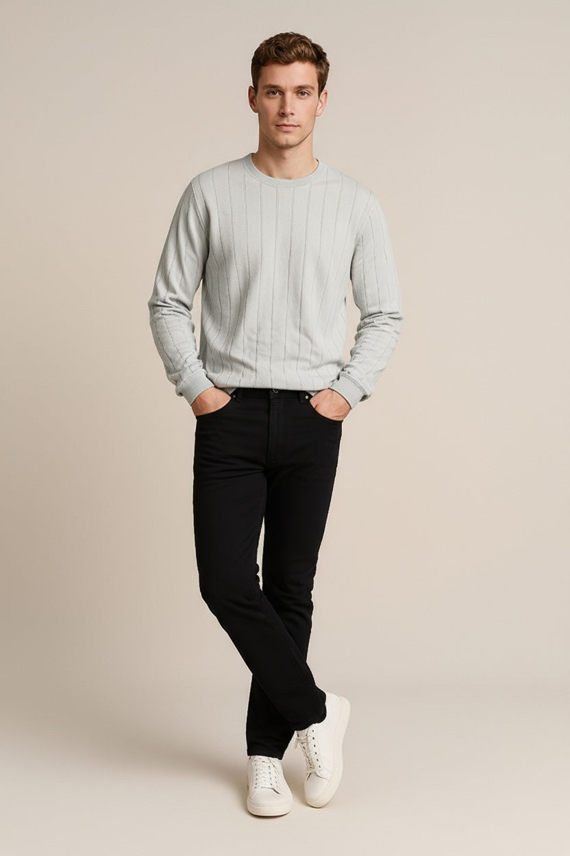 Octave Men Arctic Wolf Striped Round Neck Sweatshirt
