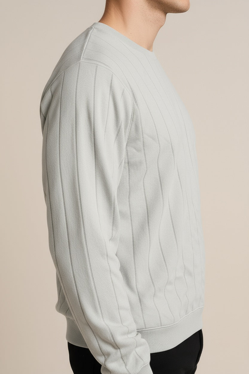 Octave Men Arctic Wolf Striped Round Neck Sweatshirt