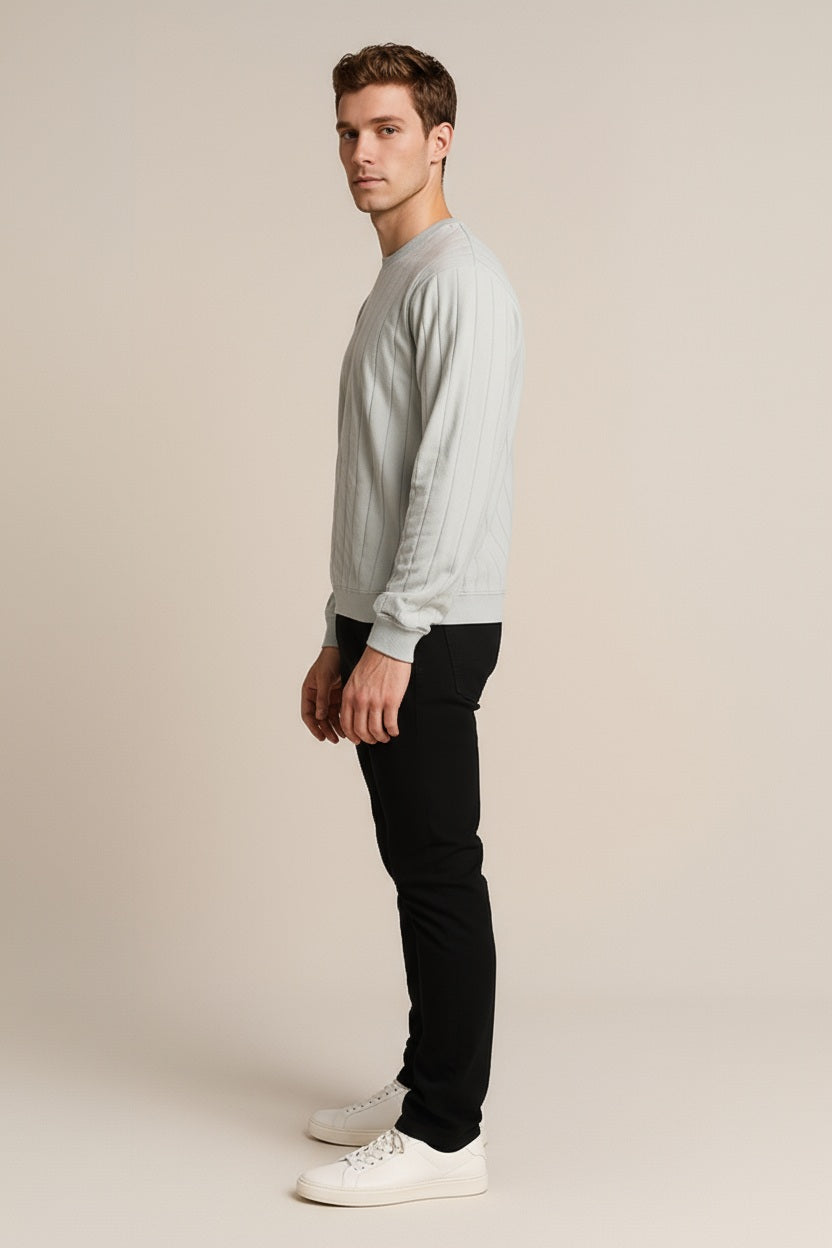 Octave Men Arctic Wolf Striped Round Neck Sweatshirt