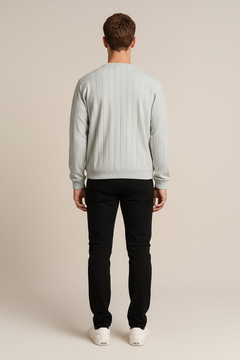 Octave Men Arctic Wolf Striped Round Neck Sweatshirt