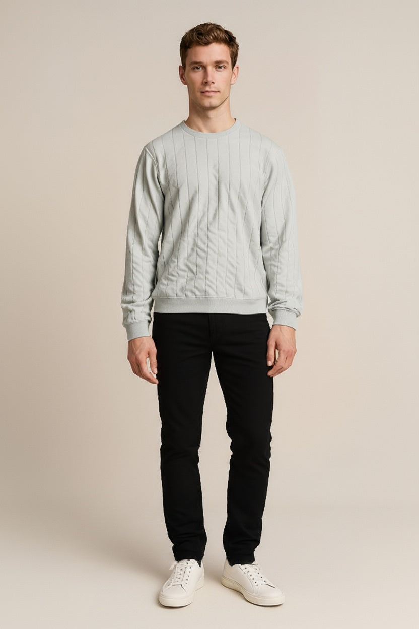 Octave Men Arctic Wolf Striped Round Neck Sweatshirt