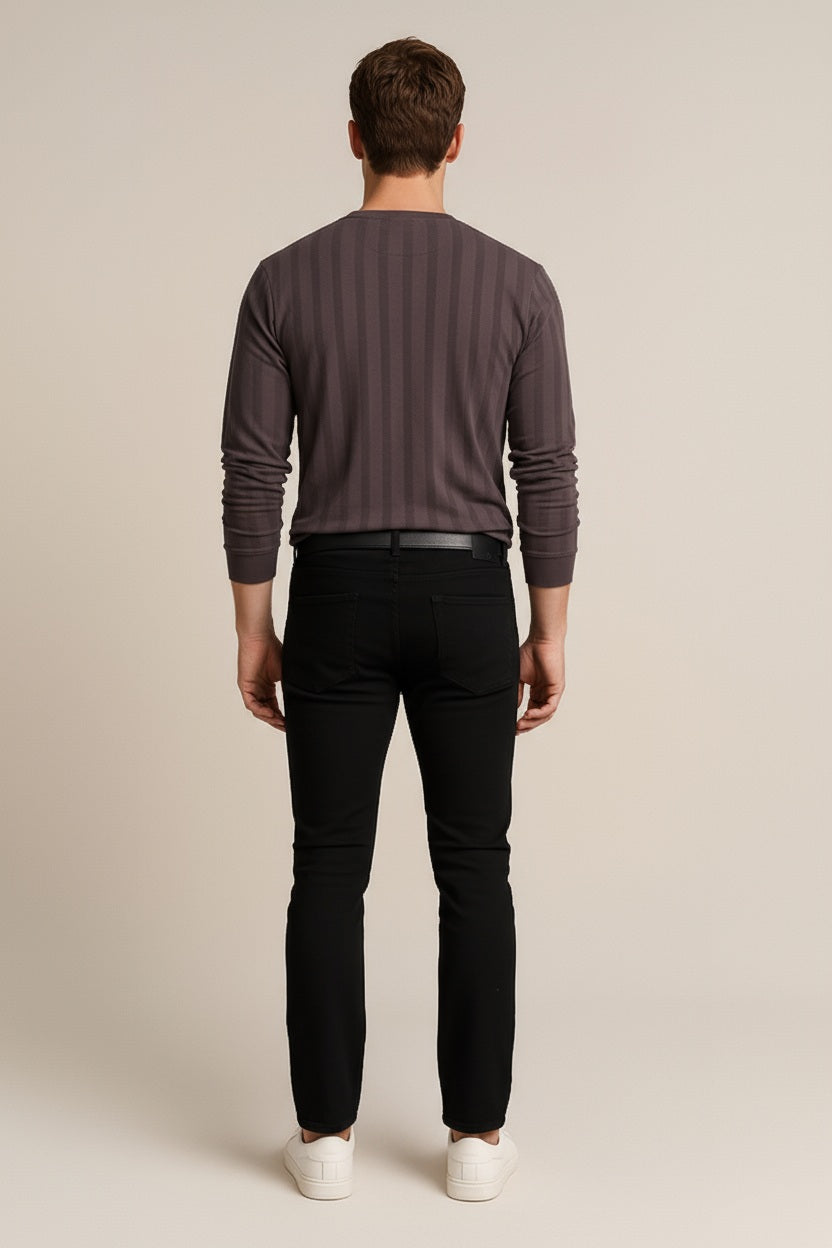 Octave Men Coffee Striped Round Neck Sweatshirt