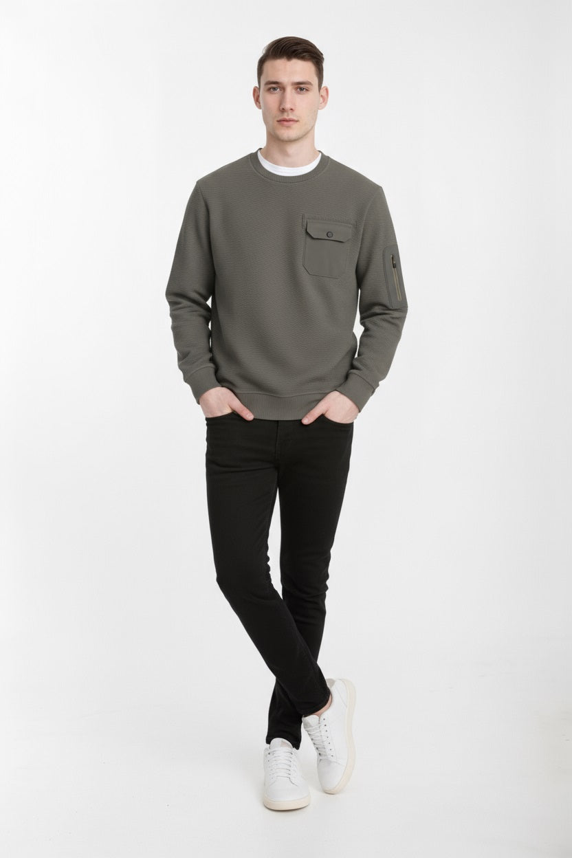 Octave Men Olive Solid Round Neck Sweatshirt