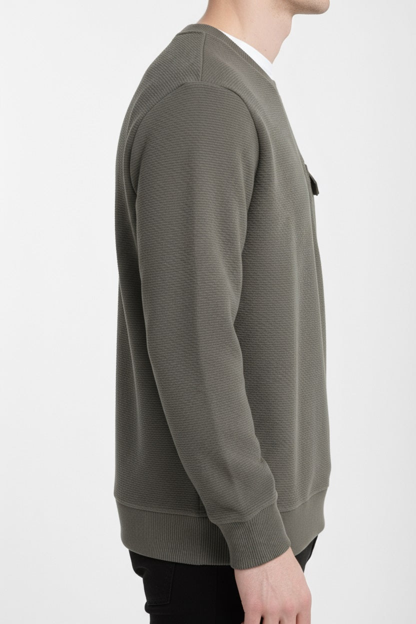 Octave Men Olive Solid Round Neck Sweatshirt