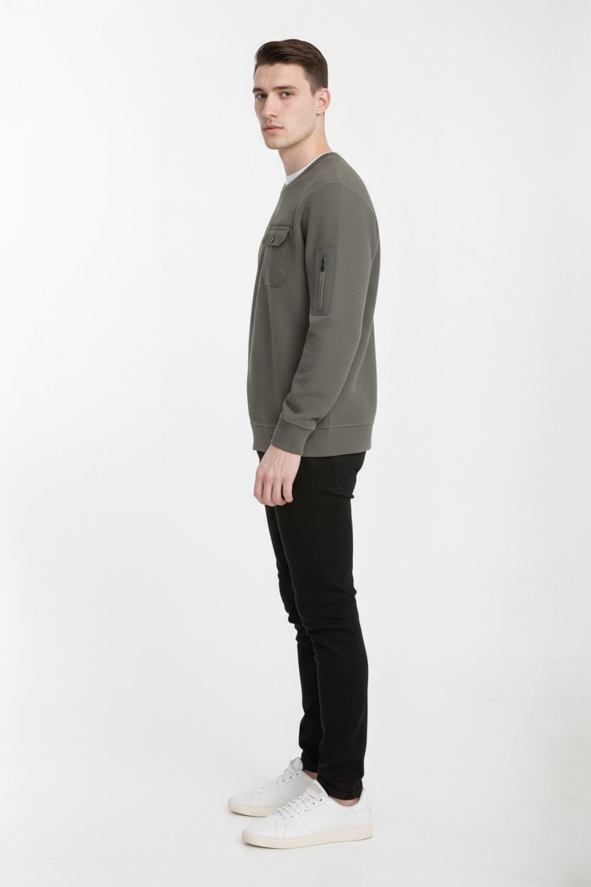 Octave Men Olive Solid Round Neck Sweatshirt