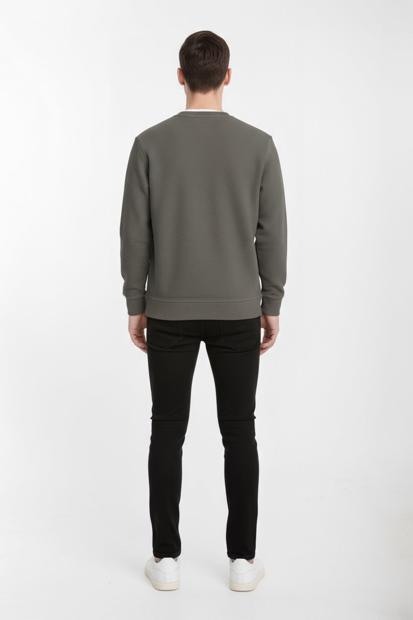 Octave Men Olive Solid Round Neck Sweatshirt