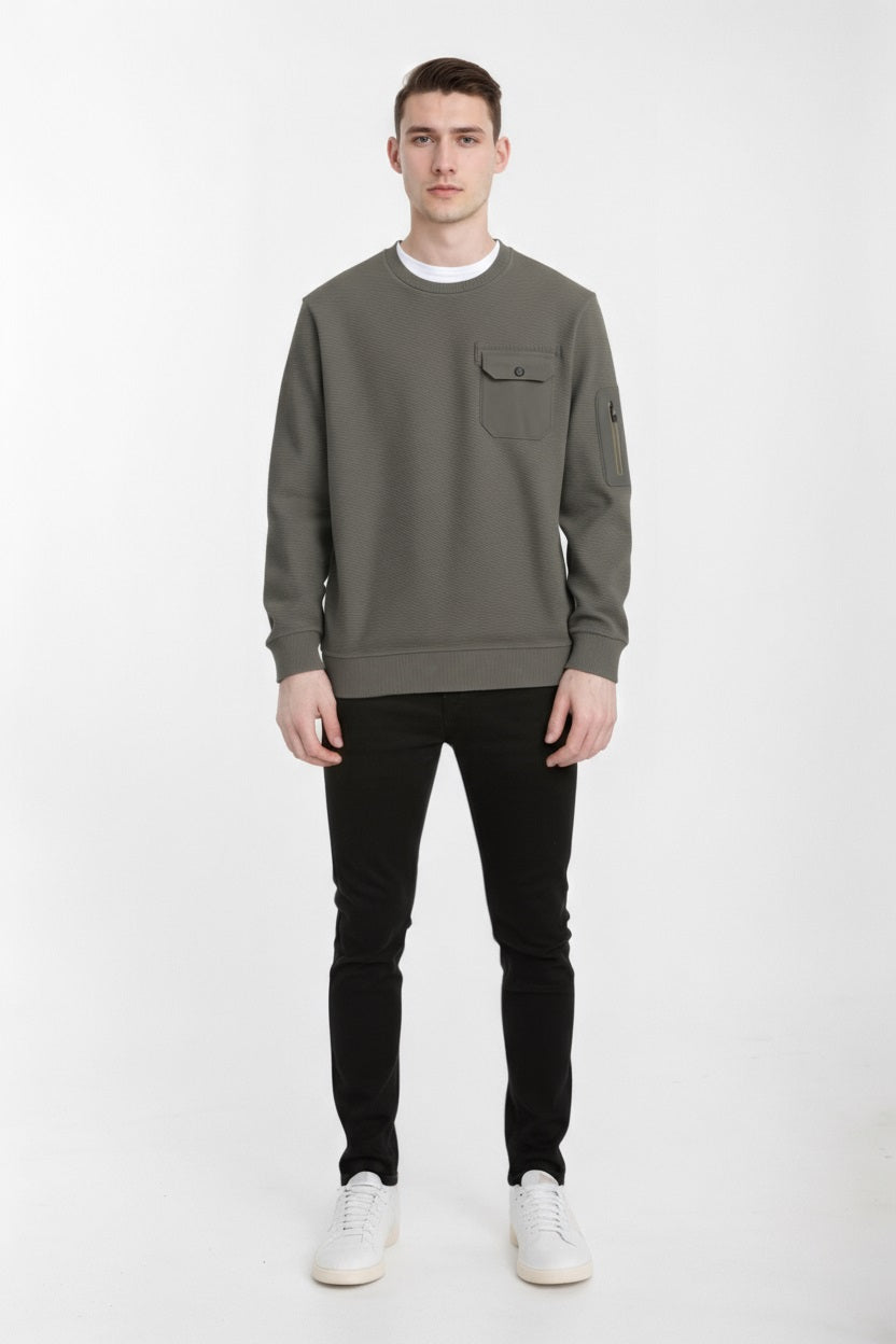 Octave Men Olive Solid Round Neck Sweatshirt