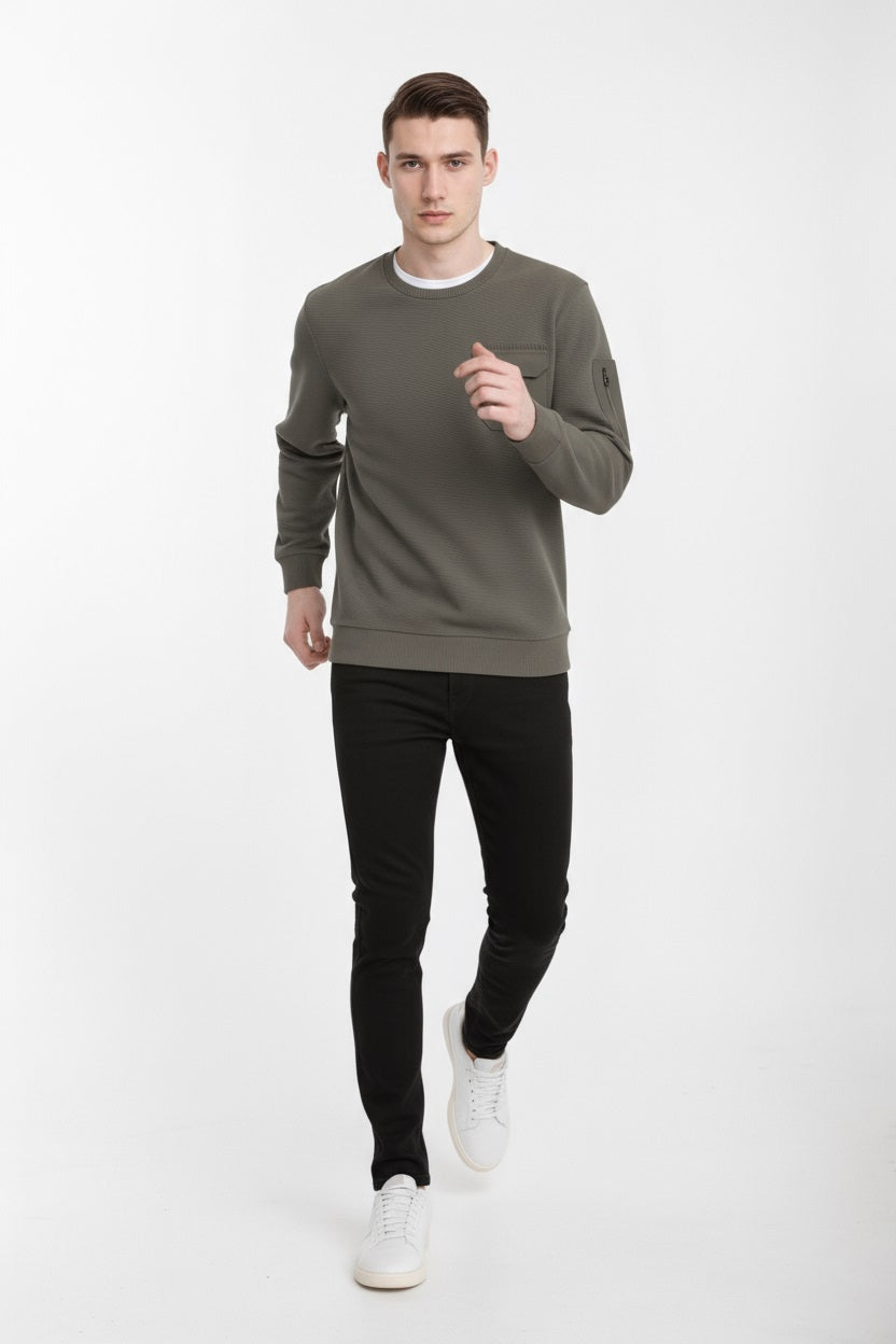 Octave Men Olive Solid Round Neck Sweatshirt