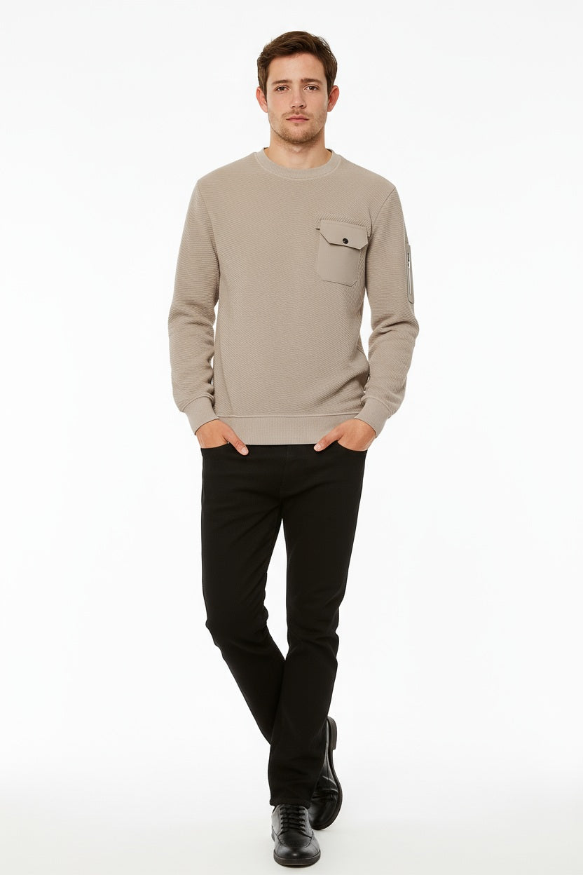 Octave Men Stone Solid Round Neck Sweatshirt