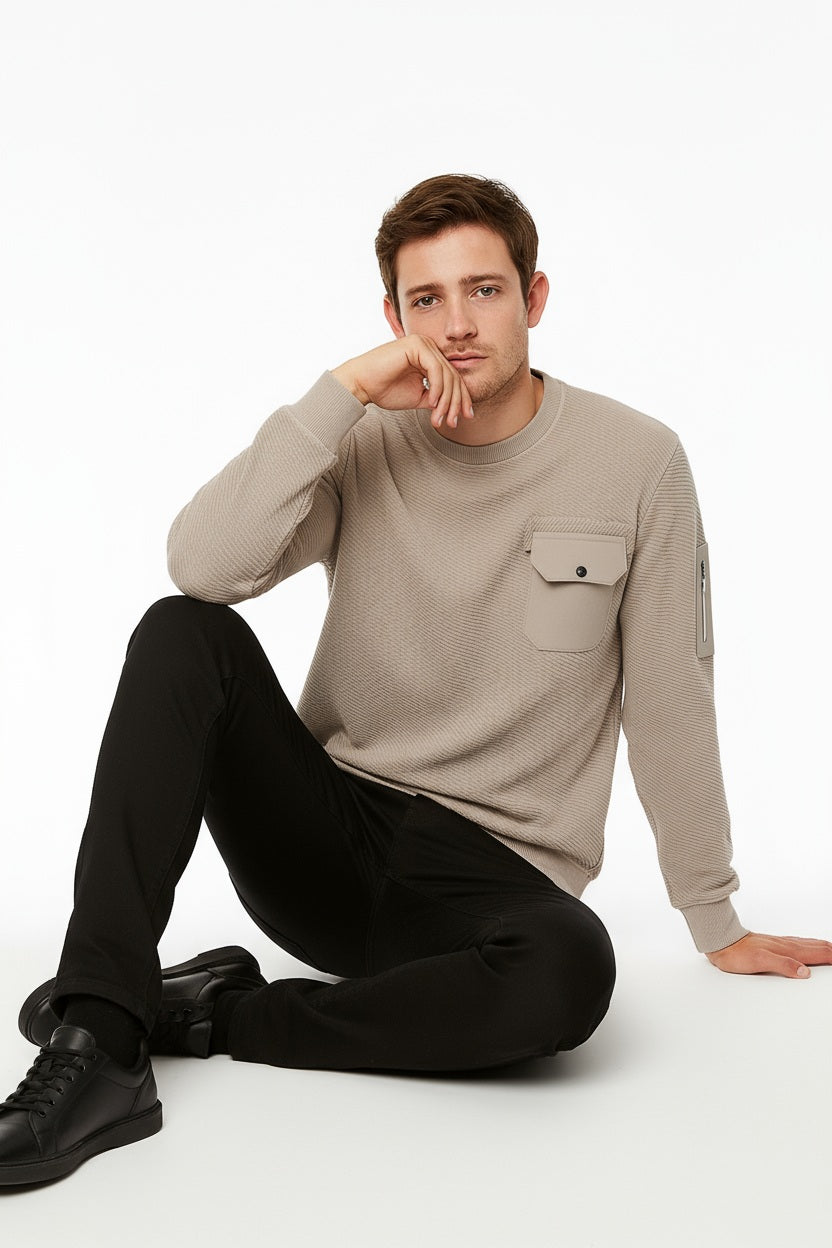 Octave Men Stone Solid Round Neck Sweatshirt