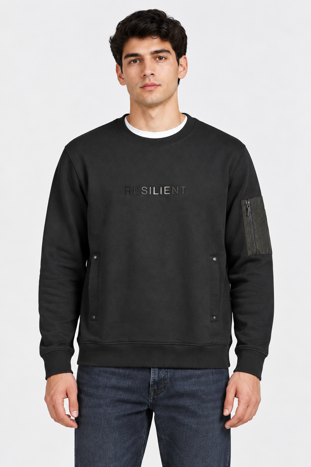 Men’s Regular Fit Cotton Brushed Fleece Utility Sweatshirt – Dark Olive