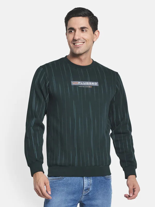 Men Green Striped Sweatshirt