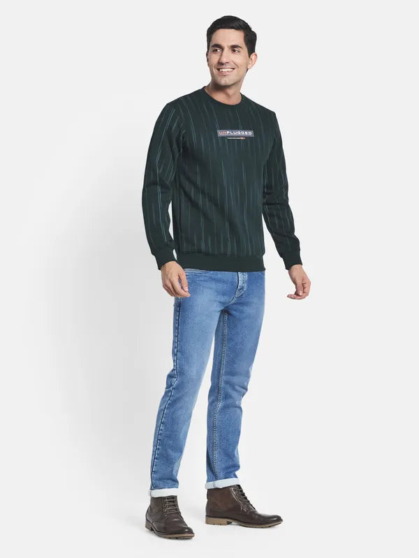 Men Green Striped Sweatshirt