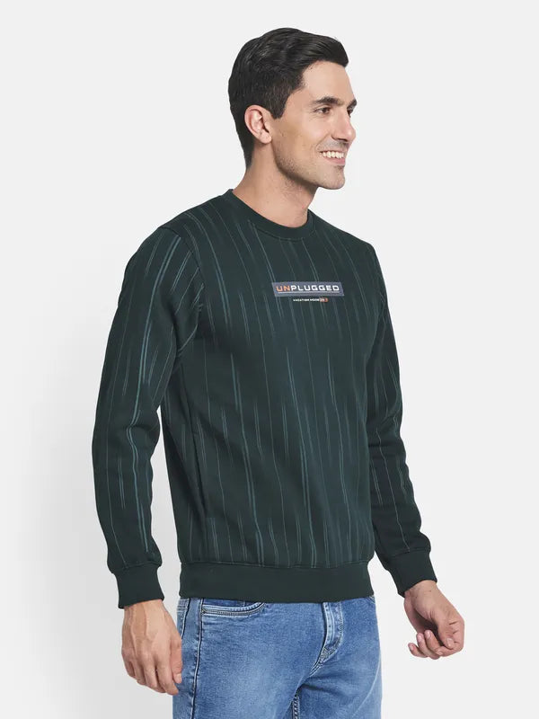 Men Green Striped Sweatshirt