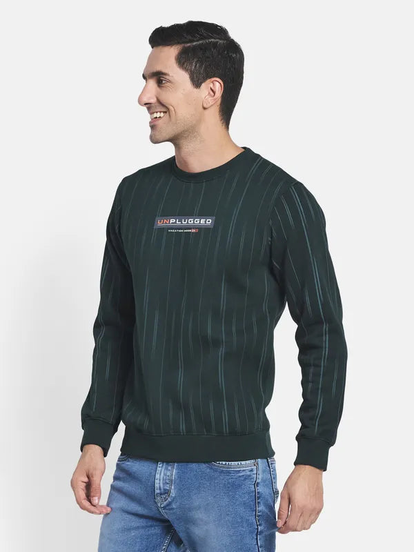 Men Green Striped Sweatshirt