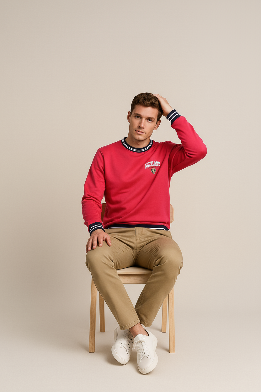 Octave Men Printed Round Neck Long Sleeve Pullover Sweatshirt