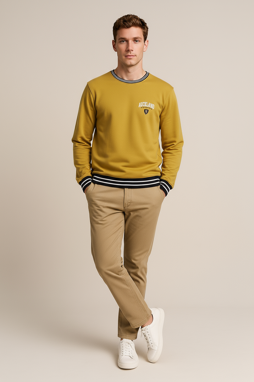 Octave Men Printed Round Neck Long Sleeve Pullover Sweatshirt