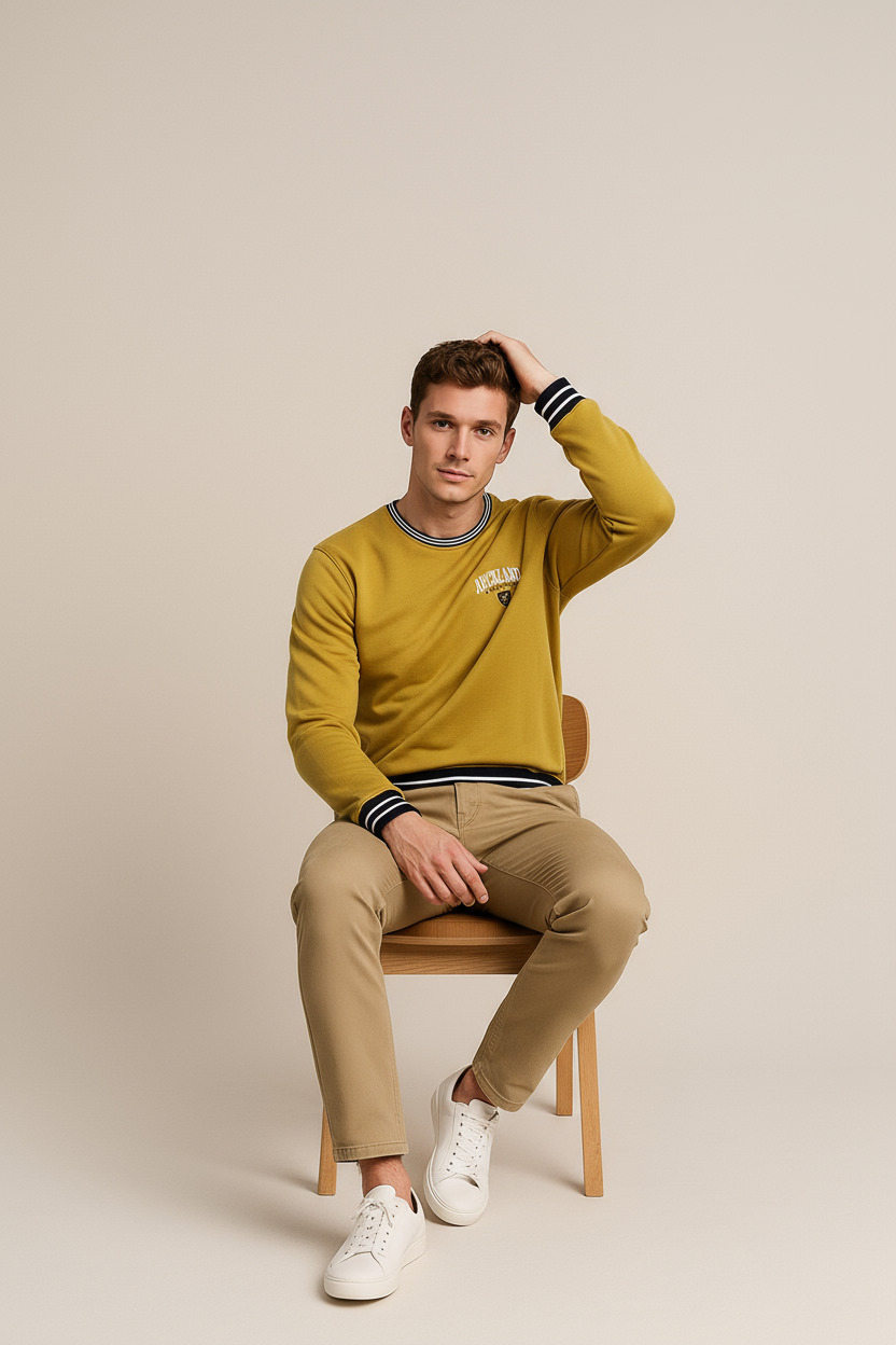 Octave Men Printed Round Neck Long Sleeve Pullover Sweatshirt