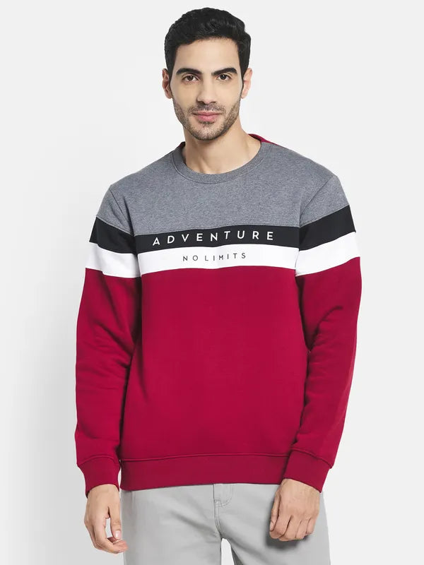 Men Maroon Colourblocked Sweatshirt