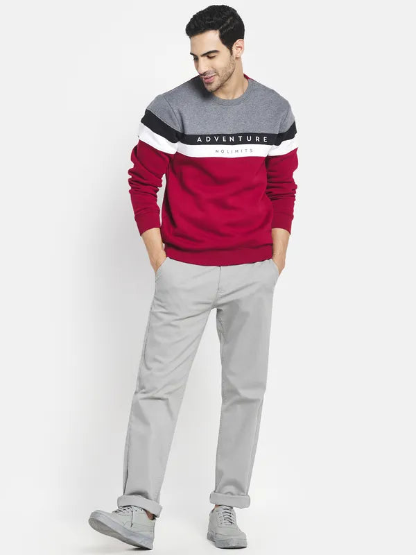 Men Maroon Colourblocked Sweatshirt