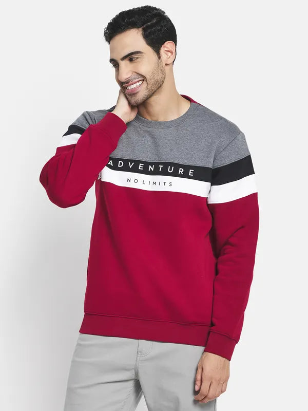 Men Maroon Colourblocked Sweatshirt