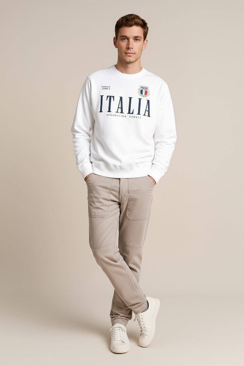 Octave Men Off White Round Neck Graphic Print Sweatshirt
