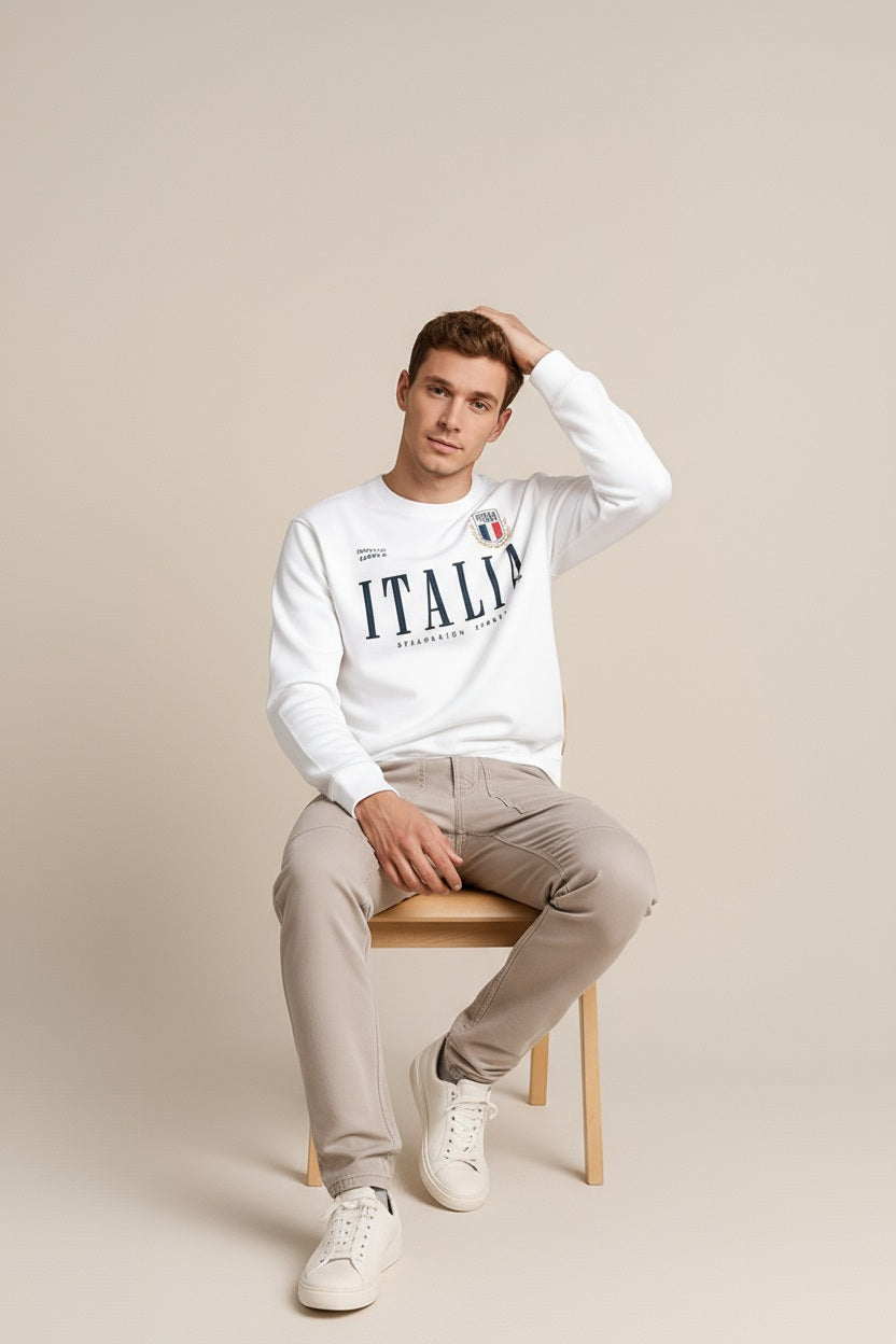 Octave Men Off White Round Neck Graphic Print Sweatshirt