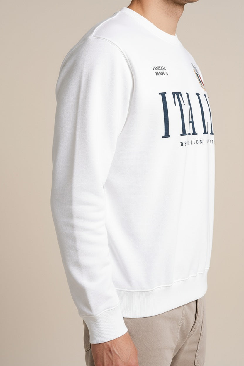Octave Men Off White Round Neck Graphic Print Sweatshirt