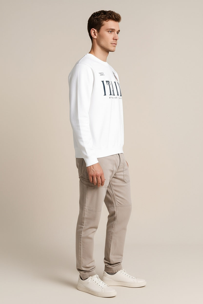 Octave Men Off White Round Neck Graphic Print Sweatshirt