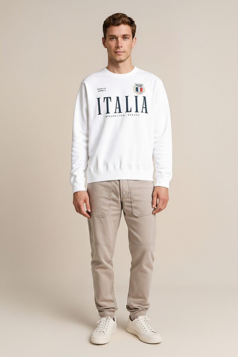 Octave Men Off White Round Neck Graphic Print Sweatshirt