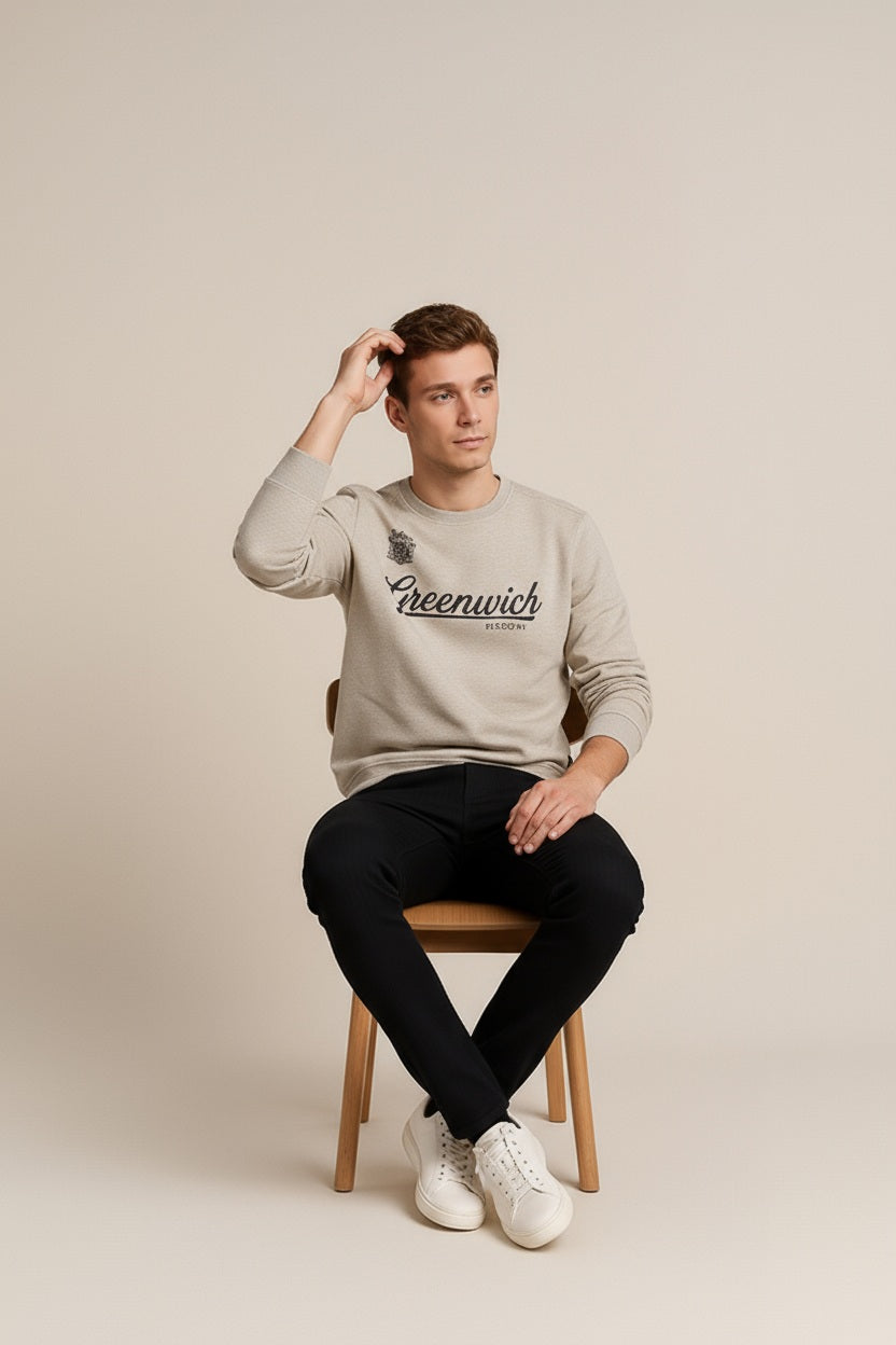 Octave Men Round Neck Graphic Print Sweatshirt