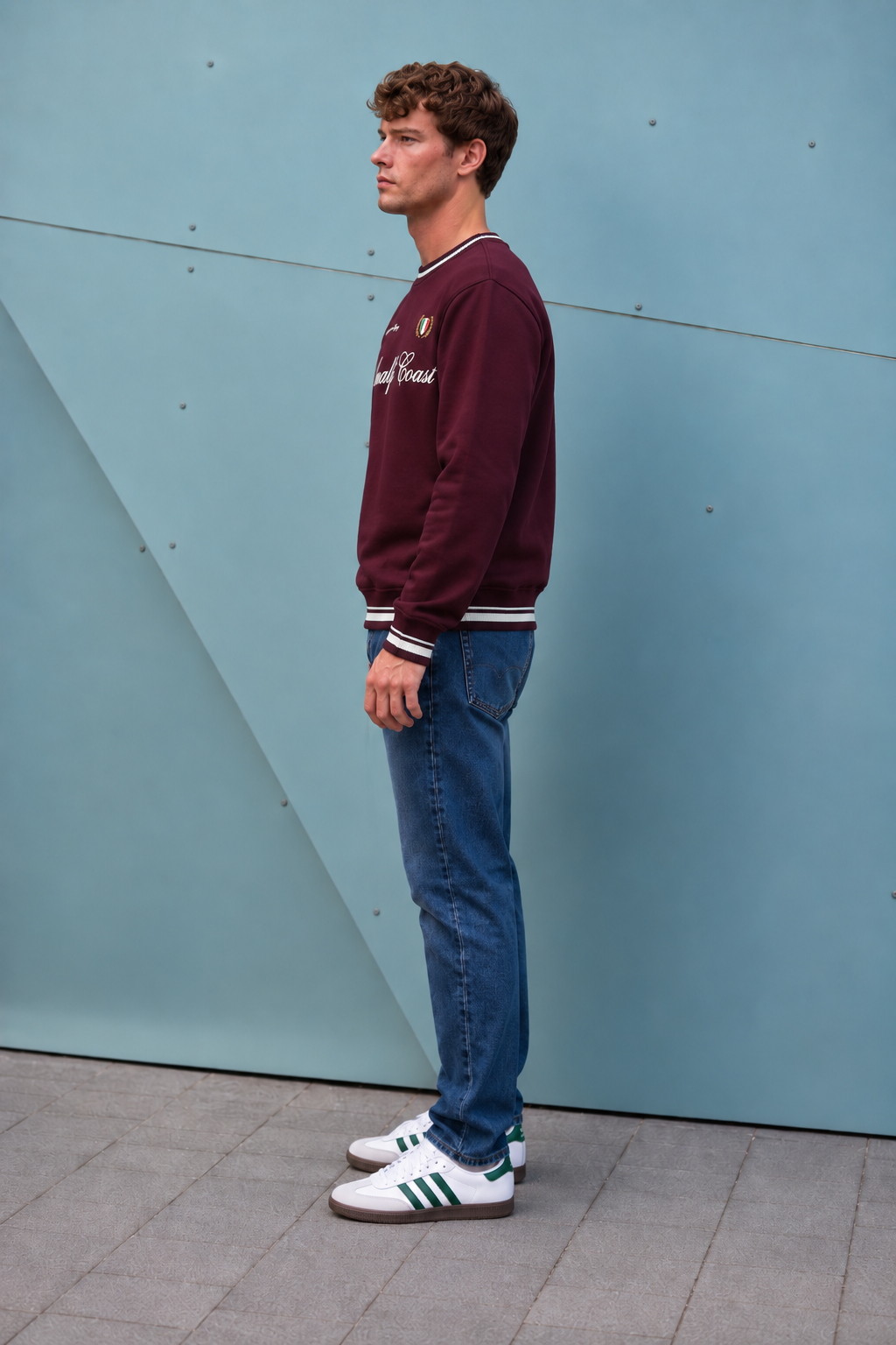 Men’s Wine Cotton Brushed Fleece Crew Neck Sweatshirt – Regular Fit
