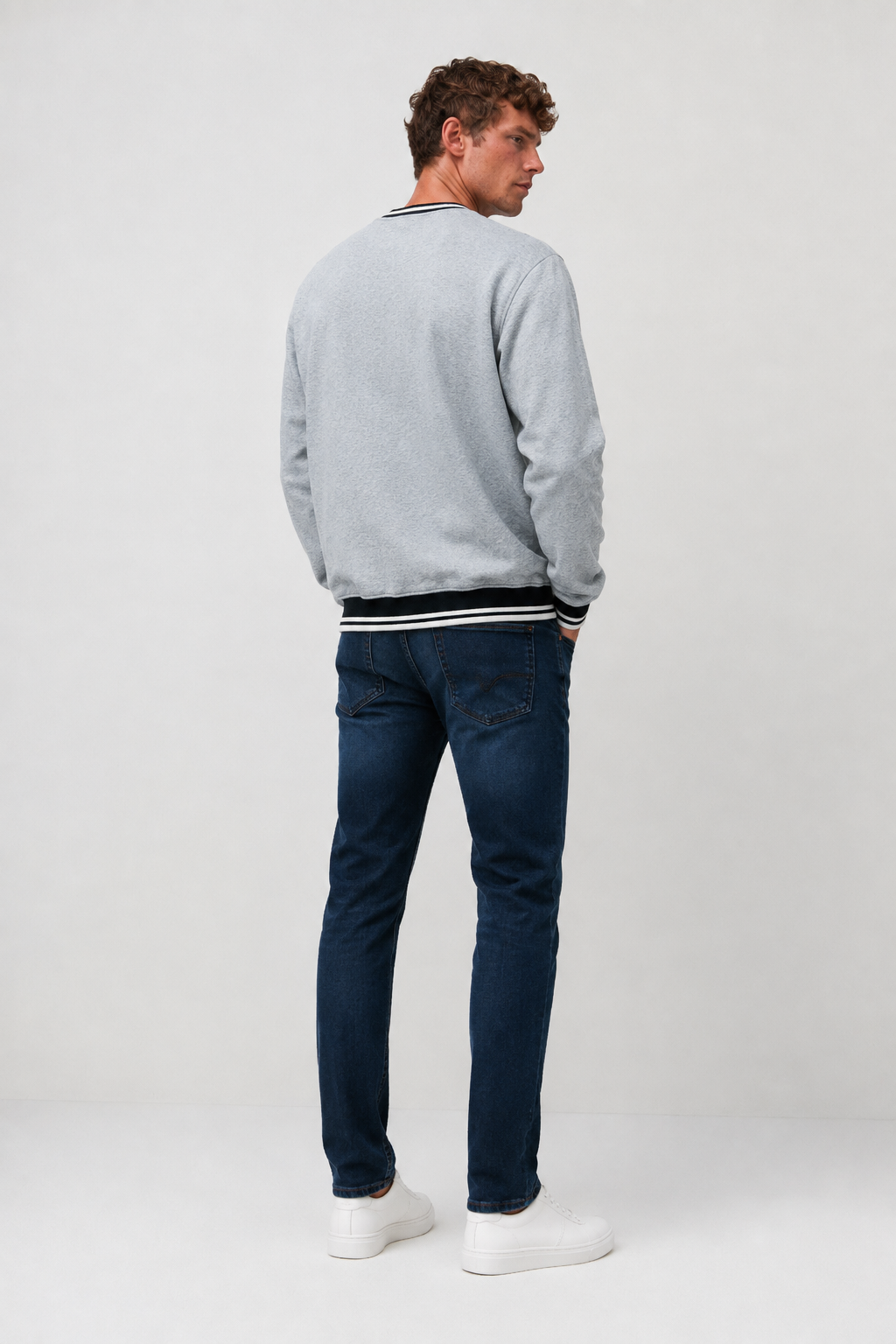 Men’s Grey Melange Cotton Fleece Crew Neck Sweatshirt – Regular Fit Full Sleeve Graphic Winter Sweatshirt